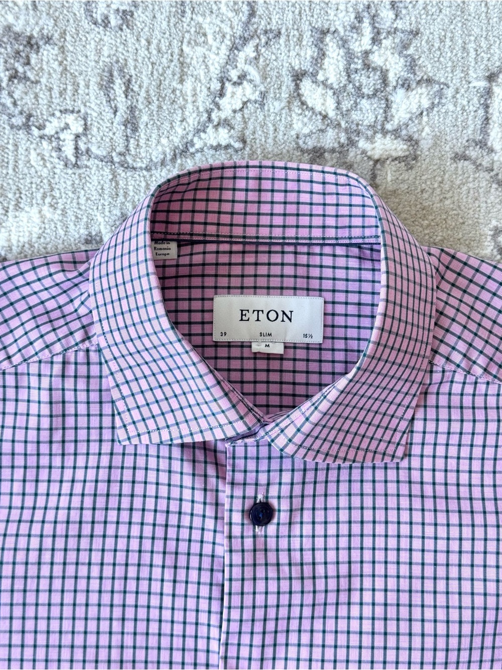 Eton Men's Purple Square Check Button Up Dress Shirt - Easy Iron - Size 39/M - Picture 3 of 7